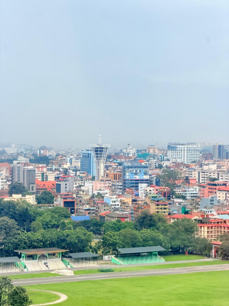 View of Kathmandu from Dharahara Tower showing Skywalk tower